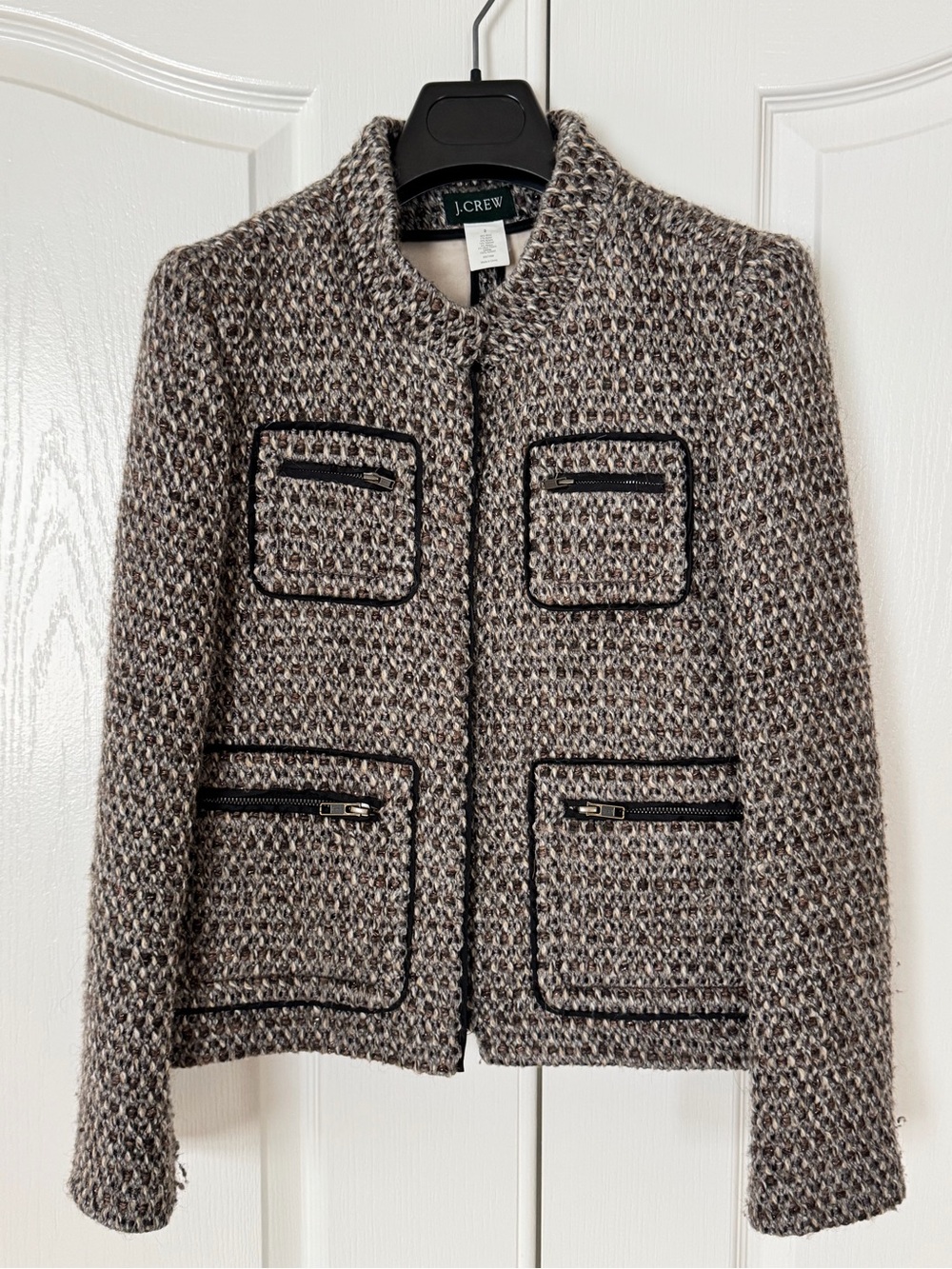 J. Crew Wool-blend Taupe and Black Tweed Jacket - Size 2